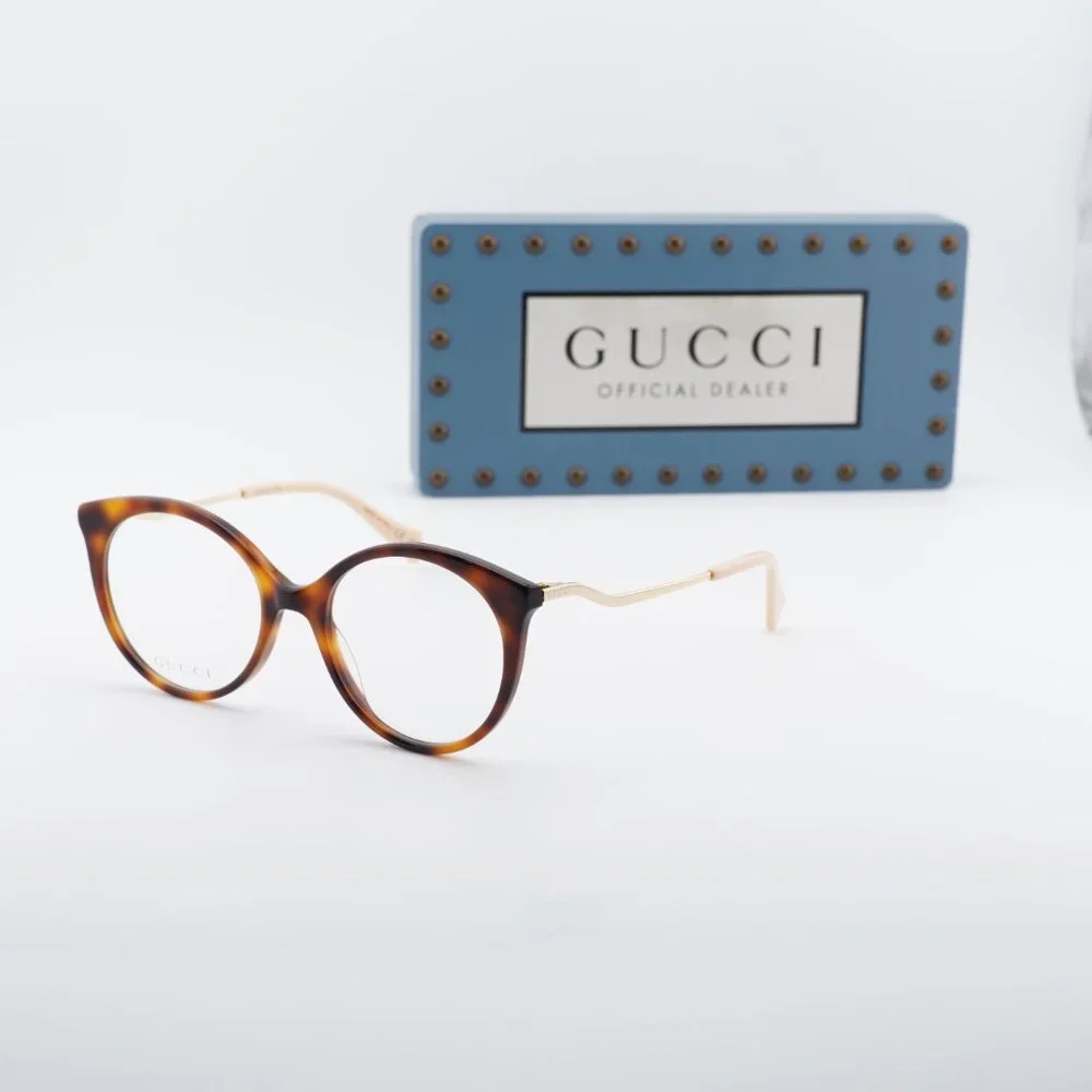 Gucci GG1009O 001 Round Eyeglasses 52mm Havana/Gold - Picture 7 of 12